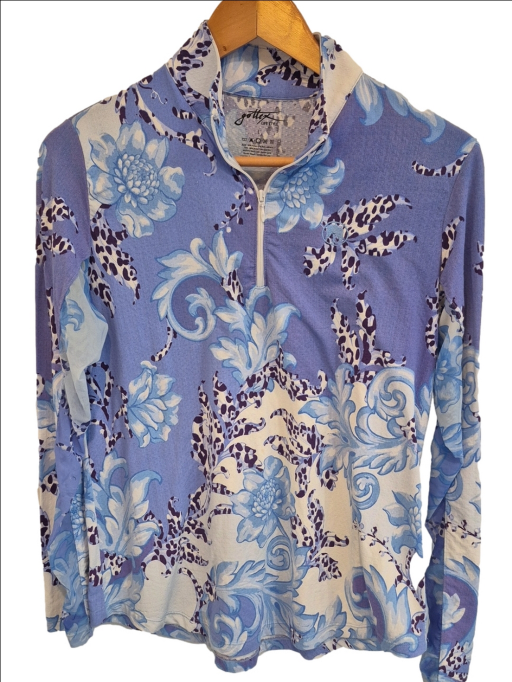 Gottex Blue and Cream Printed Swim Cover-Up Or Activwear Top